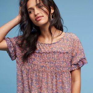 Anthropologie Deletta Robyn Smocked Top, Sz M EUC